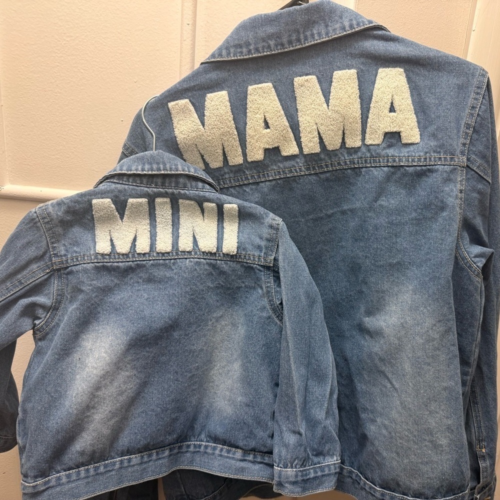 Mama & Mini Matching Denim Jackets Sherpa Lettering Mommy and Me